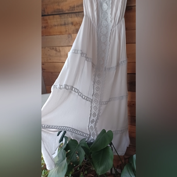 Fashion Nova White/ Light Blue Dress with Crochet Trim - Picture 7 of 9